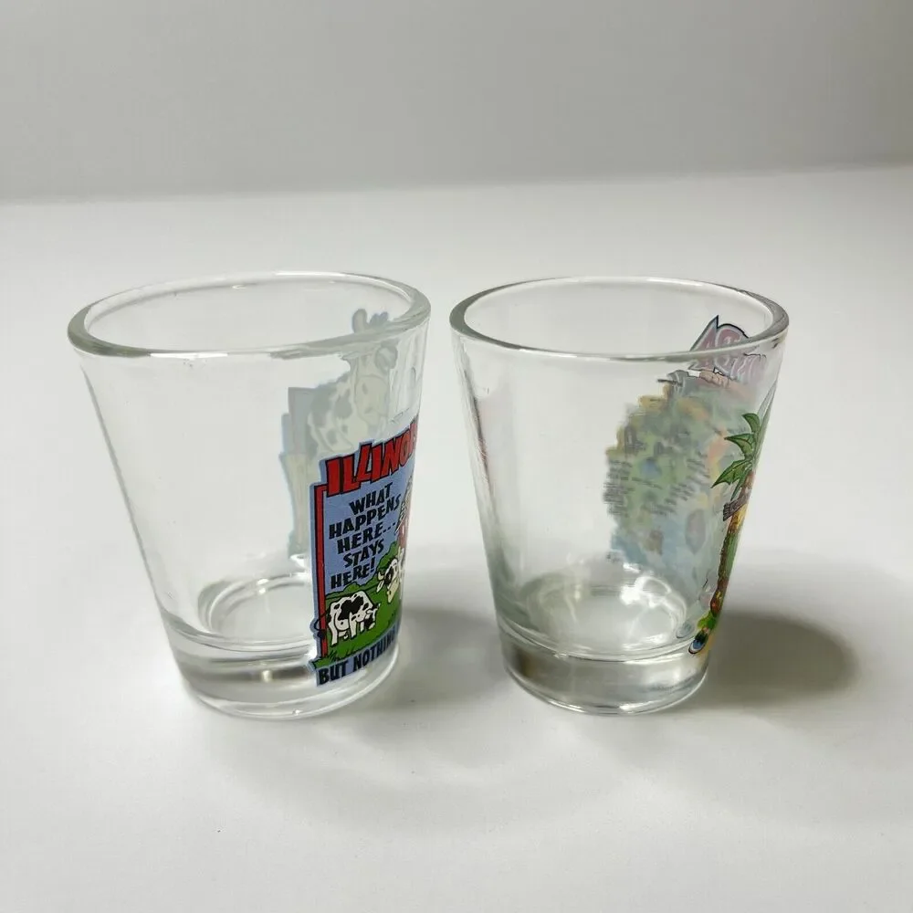 Lot of 2 Shot Glass Florida Sunshine State Illinois What Happens Here Stays Here